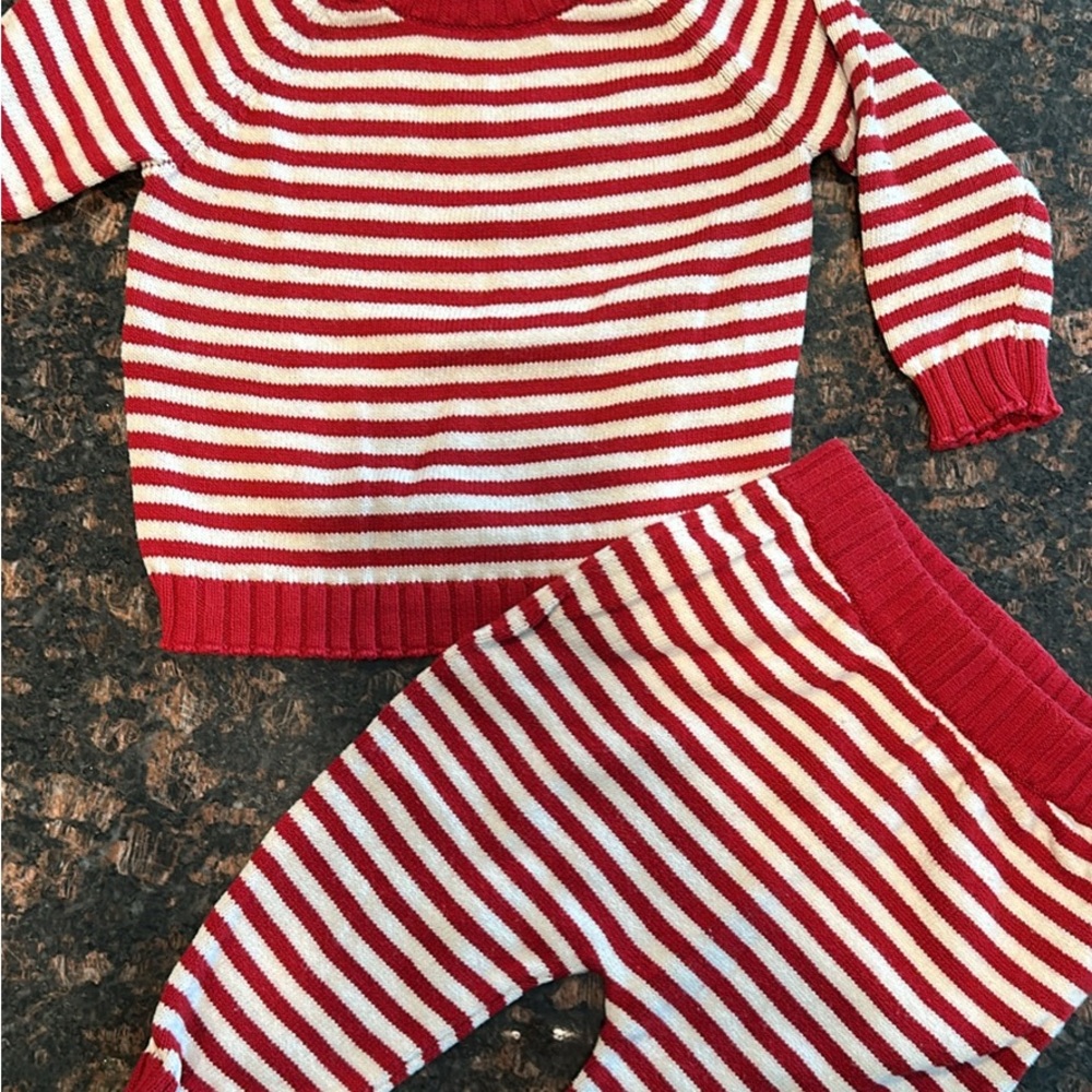 Red and White Striped Christmas Sweater and Pants Set